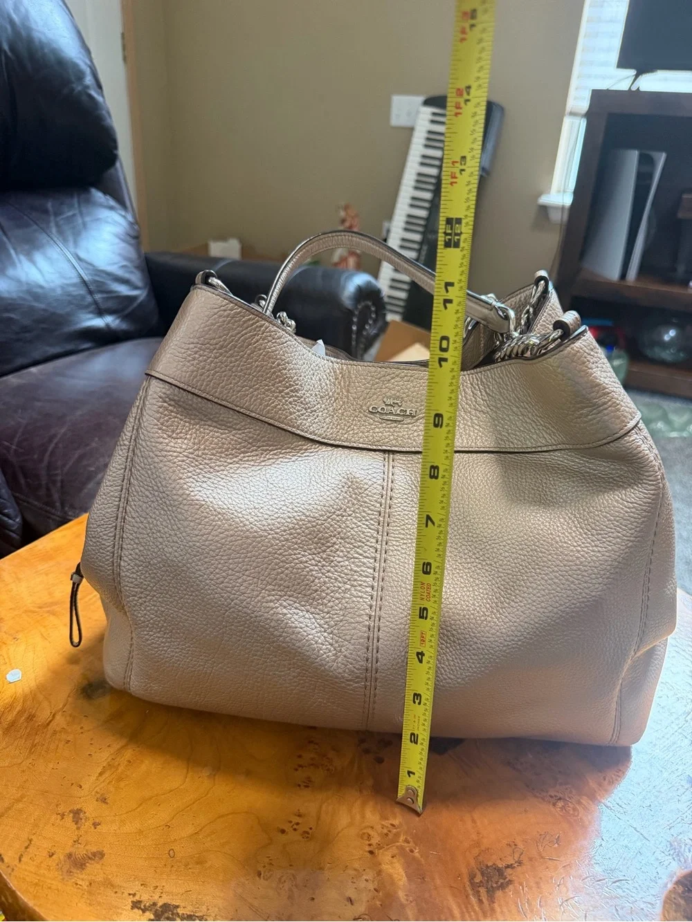 Coach F32150 Lexy Triple Compartment Shoulder Bag Metallic Platinum Pebbled Lthr